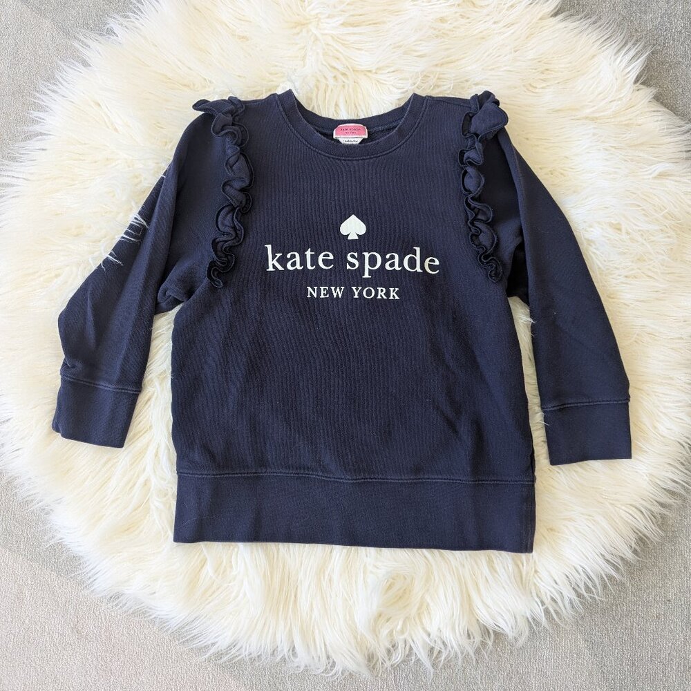 Kate Spade NY Classic Logo Sweatshirt, long sleeve with shoulder ruffles in Navy